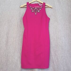 Jennifer Lopez Women Embellished Metallic Bodycon Mini Dress Sz 2 Pink Evening